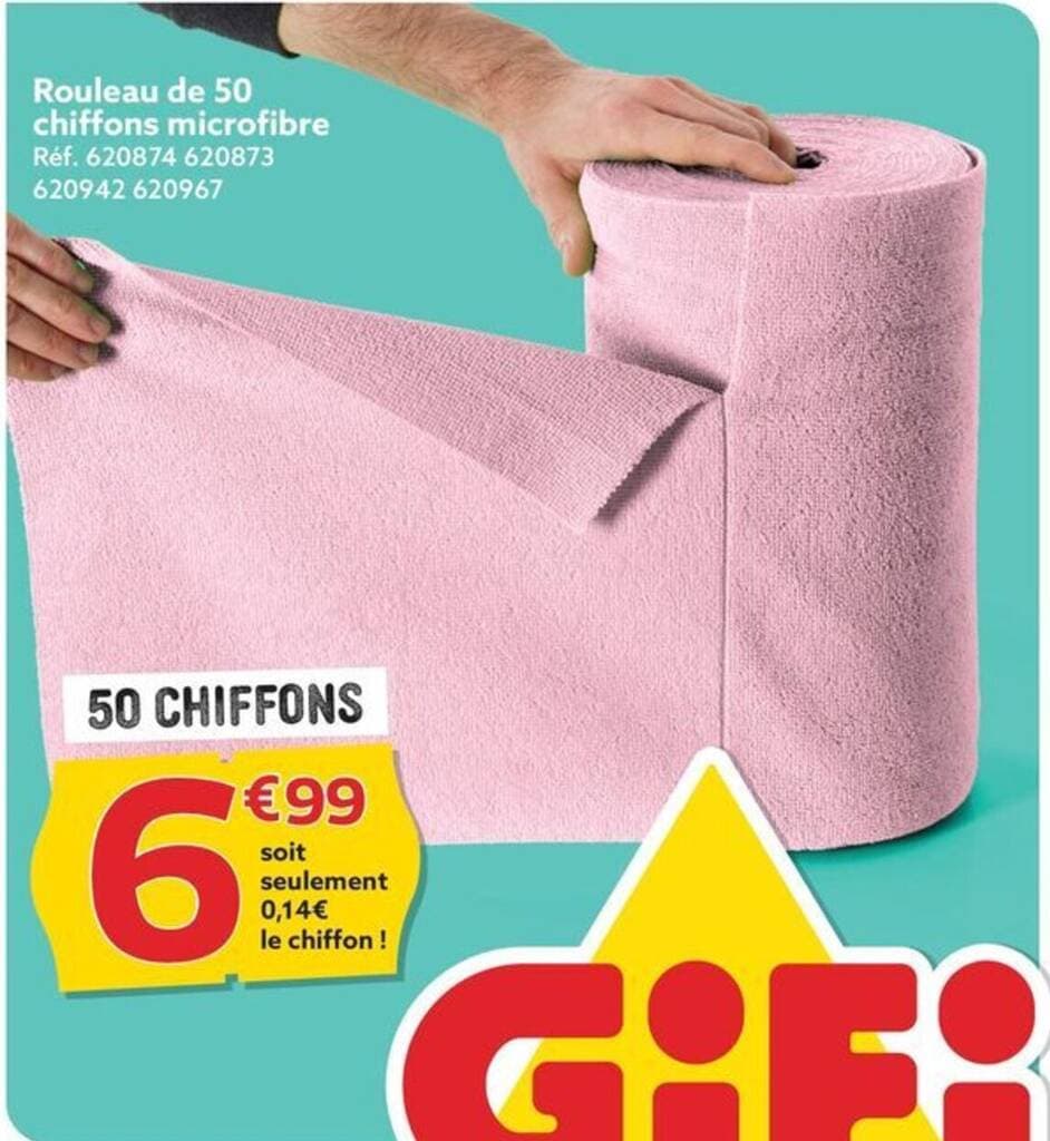 Rouleau de 50 chiffons microfibre Réf. 620874 620873 620942 620967