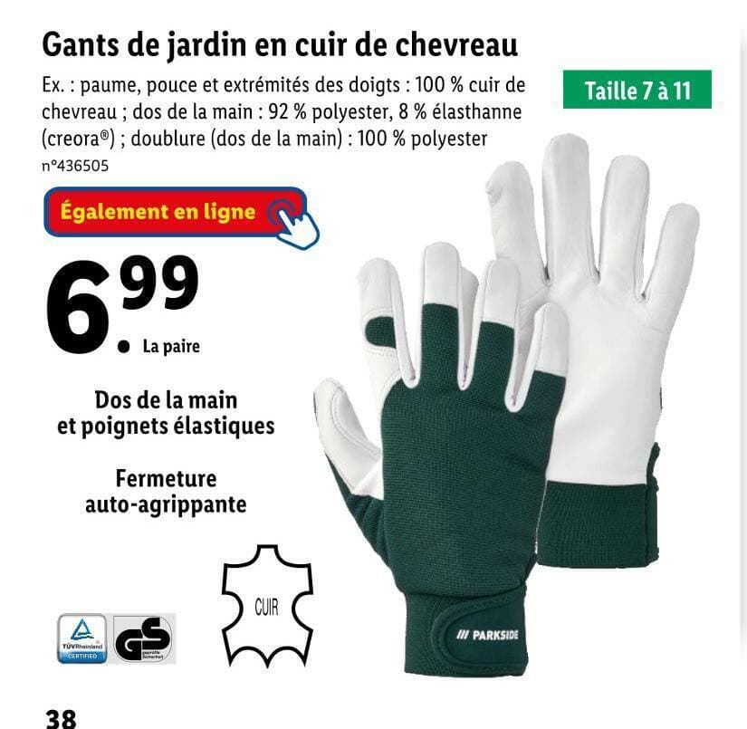 PARKSIDE Gants de jardin en cuir de chevreau
