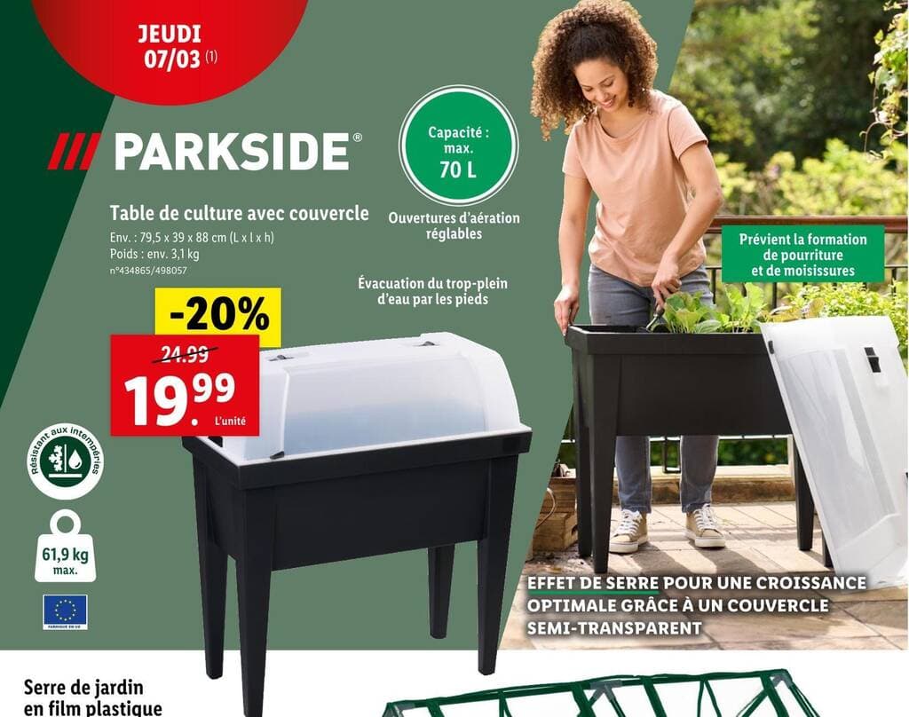 PARKSIDE Table de culture avec couvercle