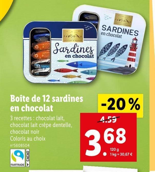 FAVORINA Boîte de 12 sardines en chocolat