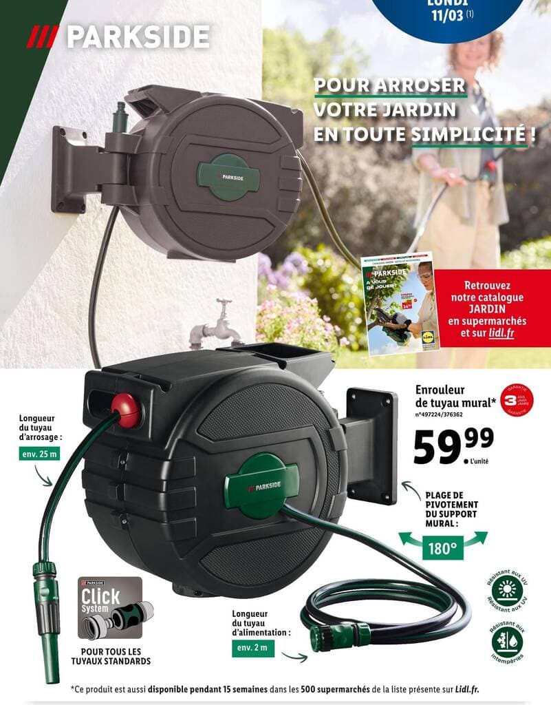 PARKSIDE Enrouleur de tuyau mural