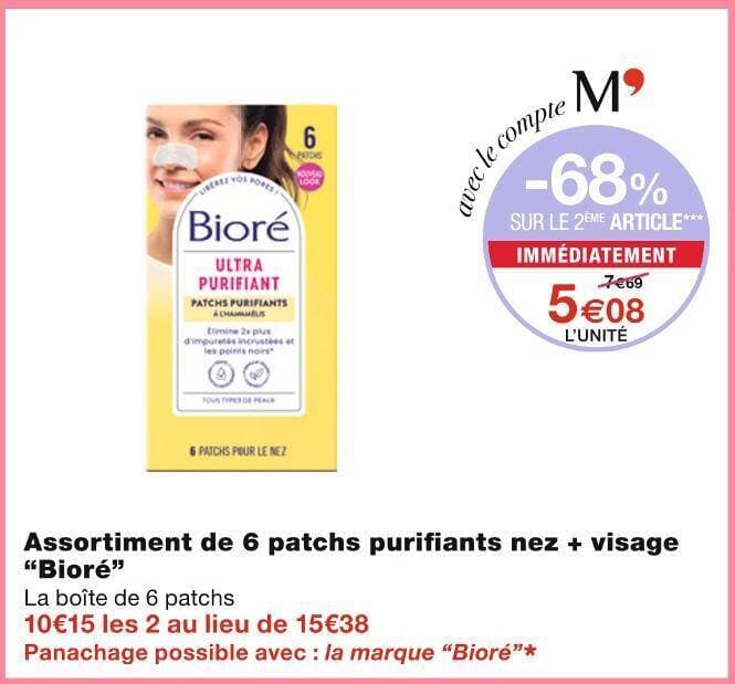 Bioré Assortiment de 6 patchs purifiants nez + visage
