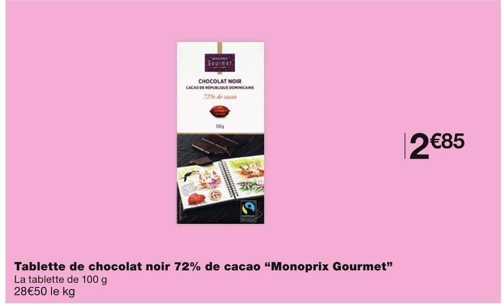 Monoprix Gourmet Tablette de chocolat noir 72% de cacao