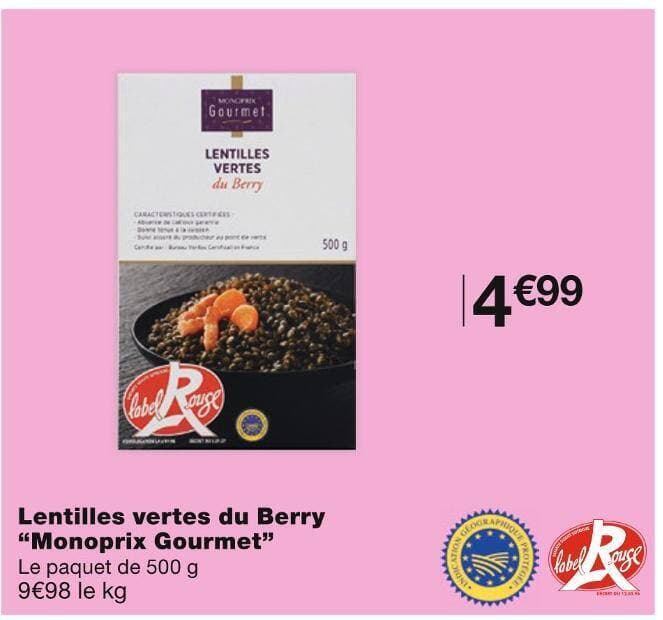 Monoprix Gourmet Lentilles vertes du Berry
