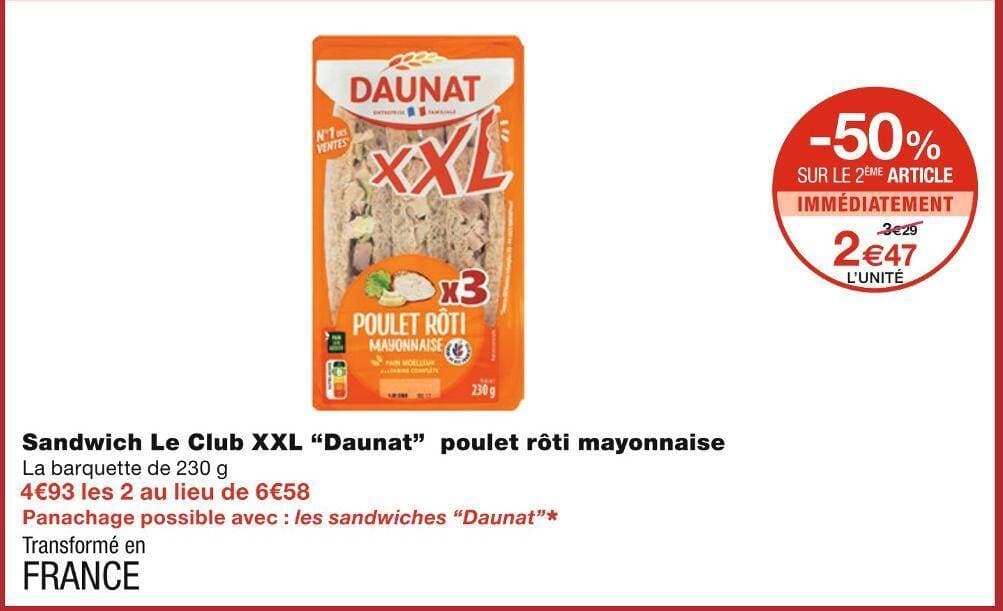 Daunat Sandwich Le Club XXL poulet rôti mayonnaise