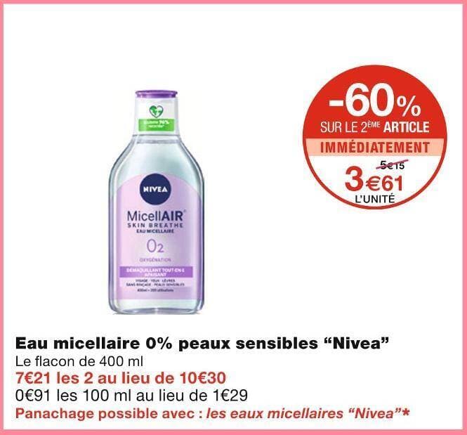 Nivea Eau micellaire 0% peaux sensibles