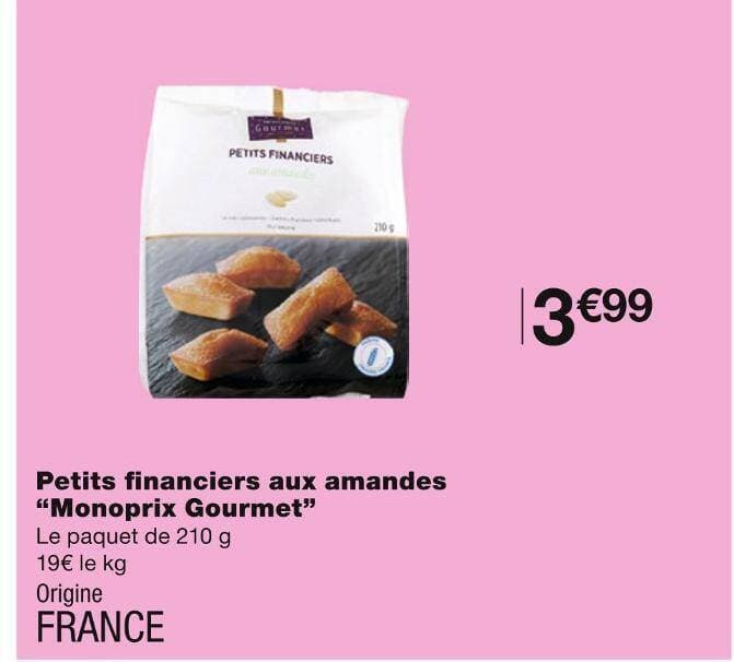 Monoprix Gourmet Petits financiers aux amandes