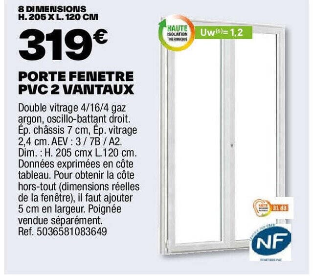 PORTE FENETRE PVC 2 VANTAUX