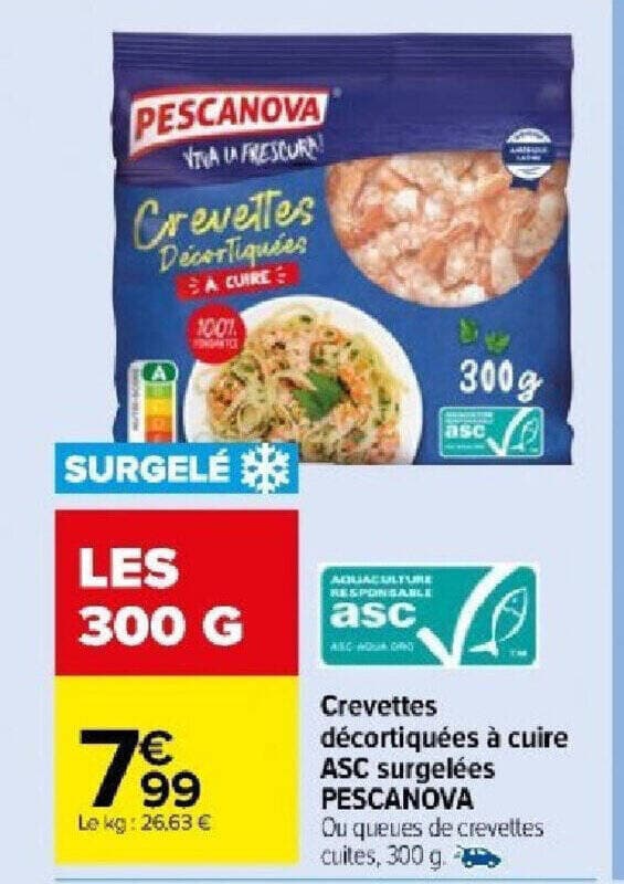 Crevettes décortiquées à cuire ASC surgelées PESCANOVA