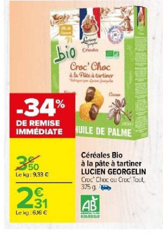 Céréales Bio à la pâte à tartiner LUCIEN GEORGELIN