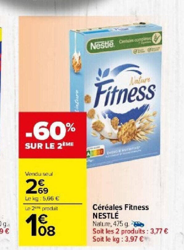 Céréales Fitness NESTLÉ Nature, 475 g.