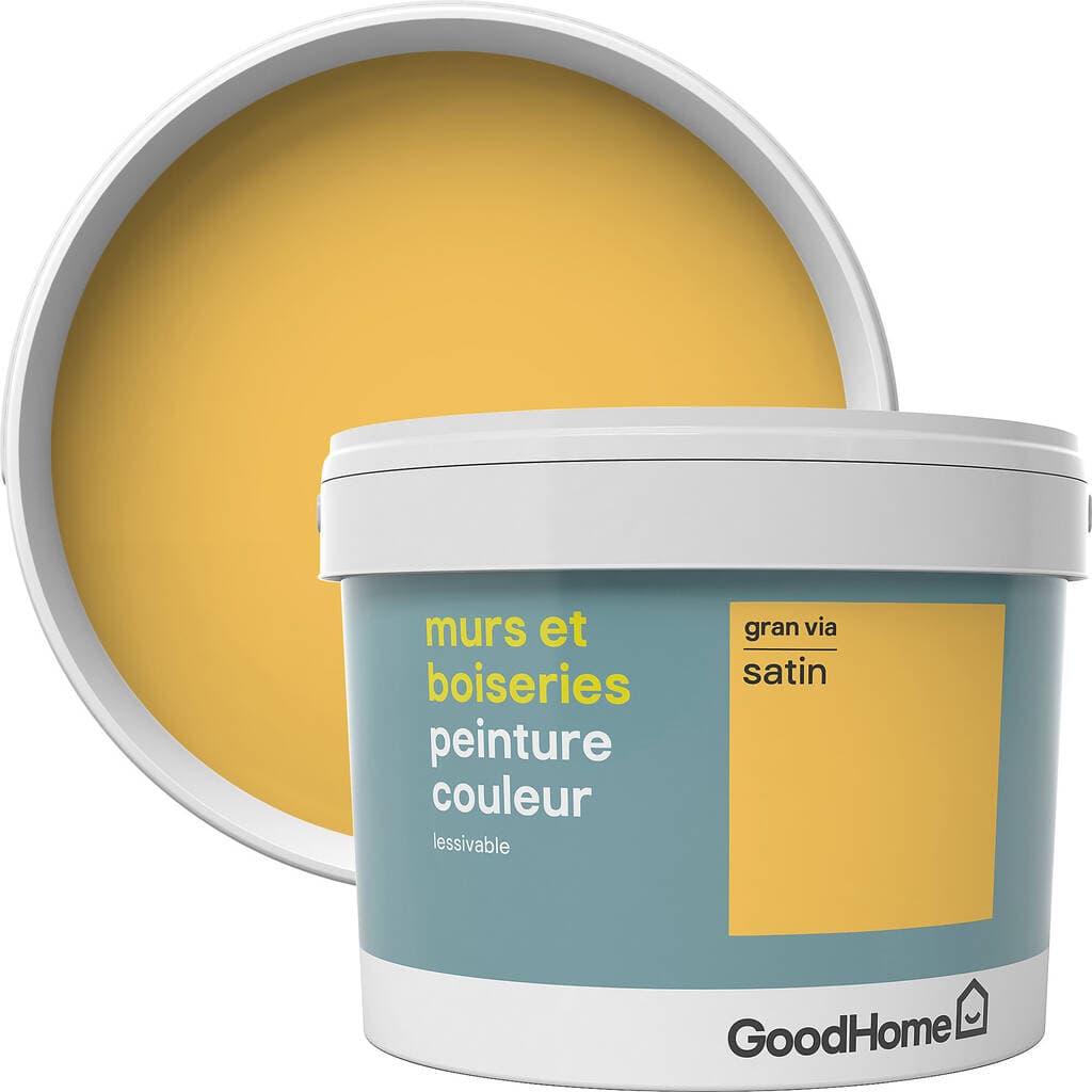 Peinture murs et boiseries GoodHome jaune Gran Via satin 2,5L
