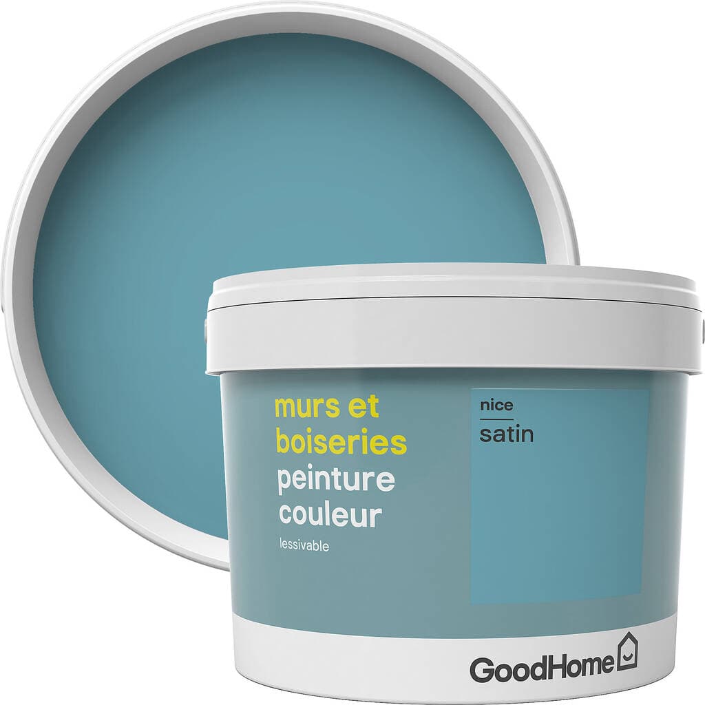 Peinture murs et boiseries GoodHome bleu Nice satin 2,5L