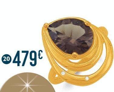 bague quartz fumé et diamants 0,01 ct, taille 54, or jaune 5,14 g
