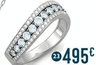 bague aigues-marines et diamants 0,16 ct, taille 54, or gris et rhodié 3,81 g