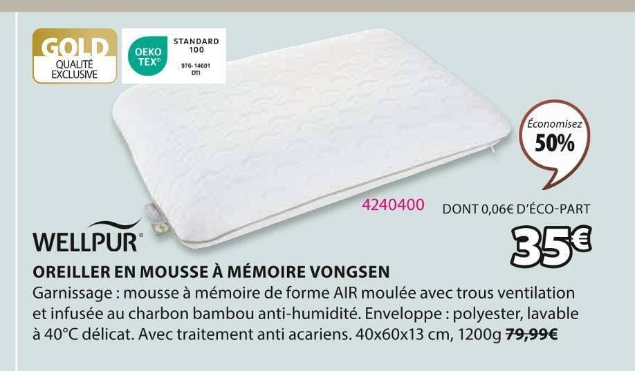 WELLPUR OREILLER EN MOUSSE À MÉMOIRE VONGSEN
