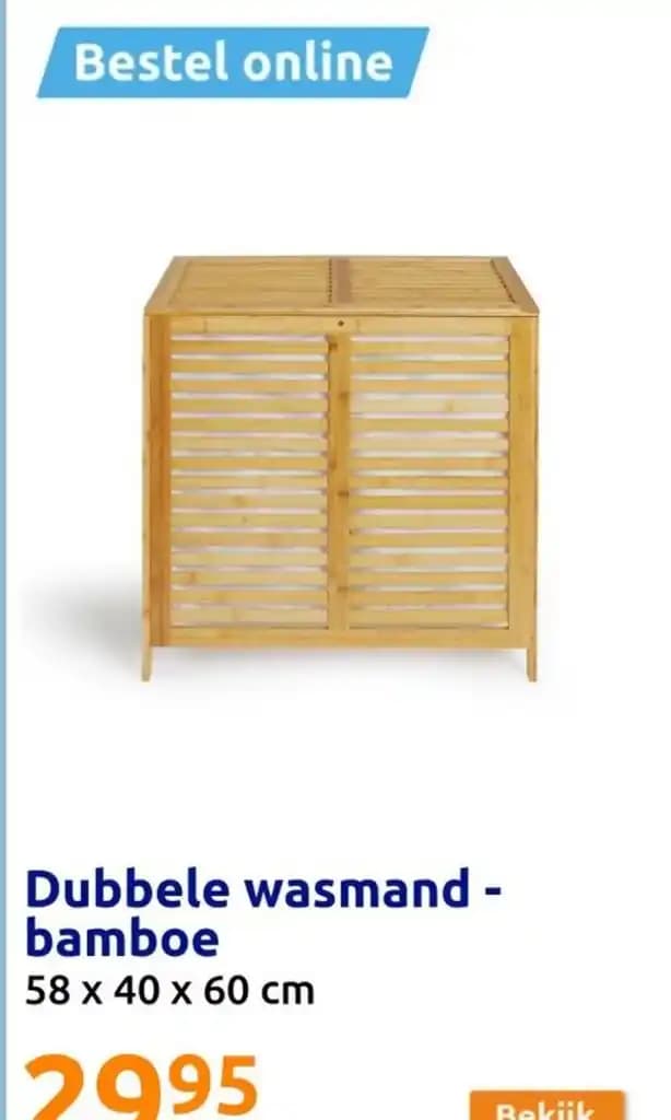 Dubbele wasmand - bamboe 58 x 40 x 60 cm
