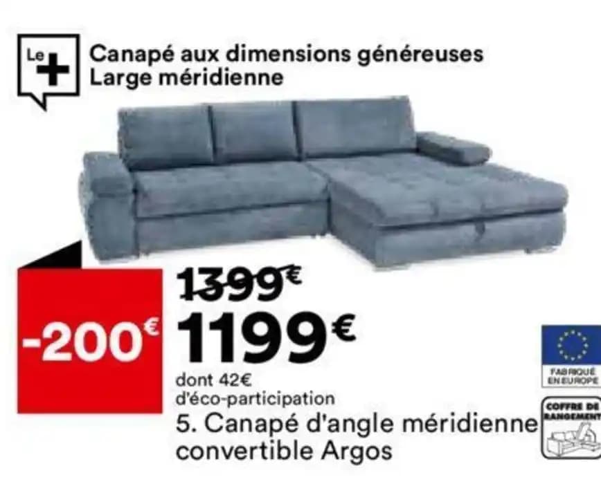 Canapé d'angle méridienne convertible Argos