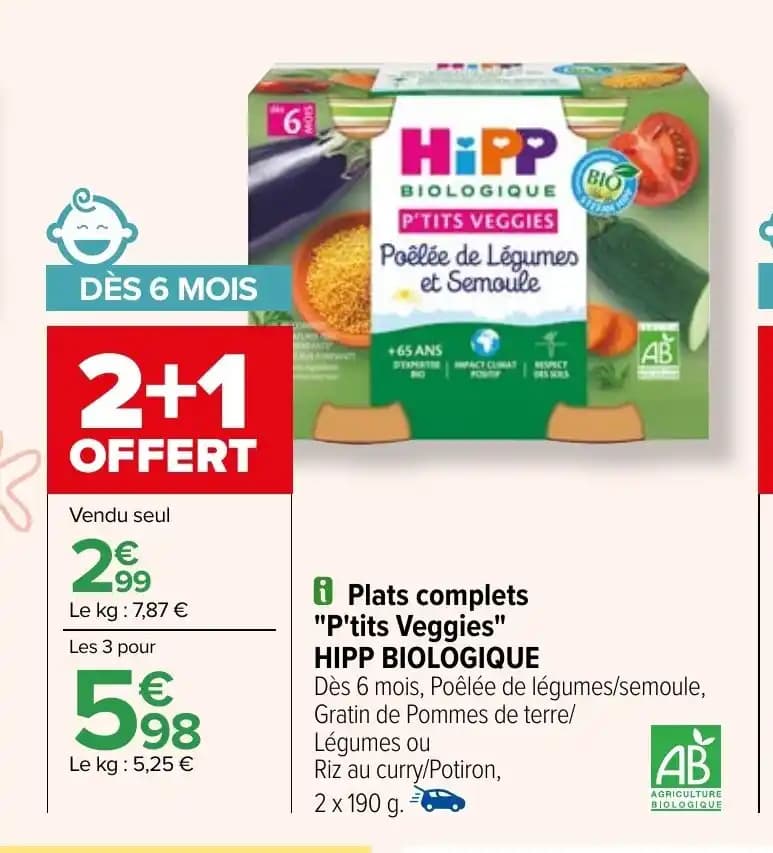 "P'tits Veggies" P HIPP BIOLOGIQUE lats complets