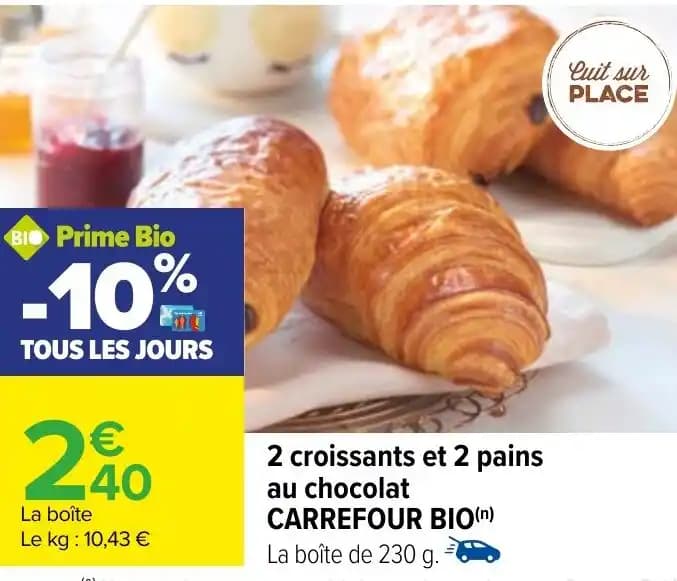 2 croissants et 2 pains au chocolat CARREFOUR BIO(n)