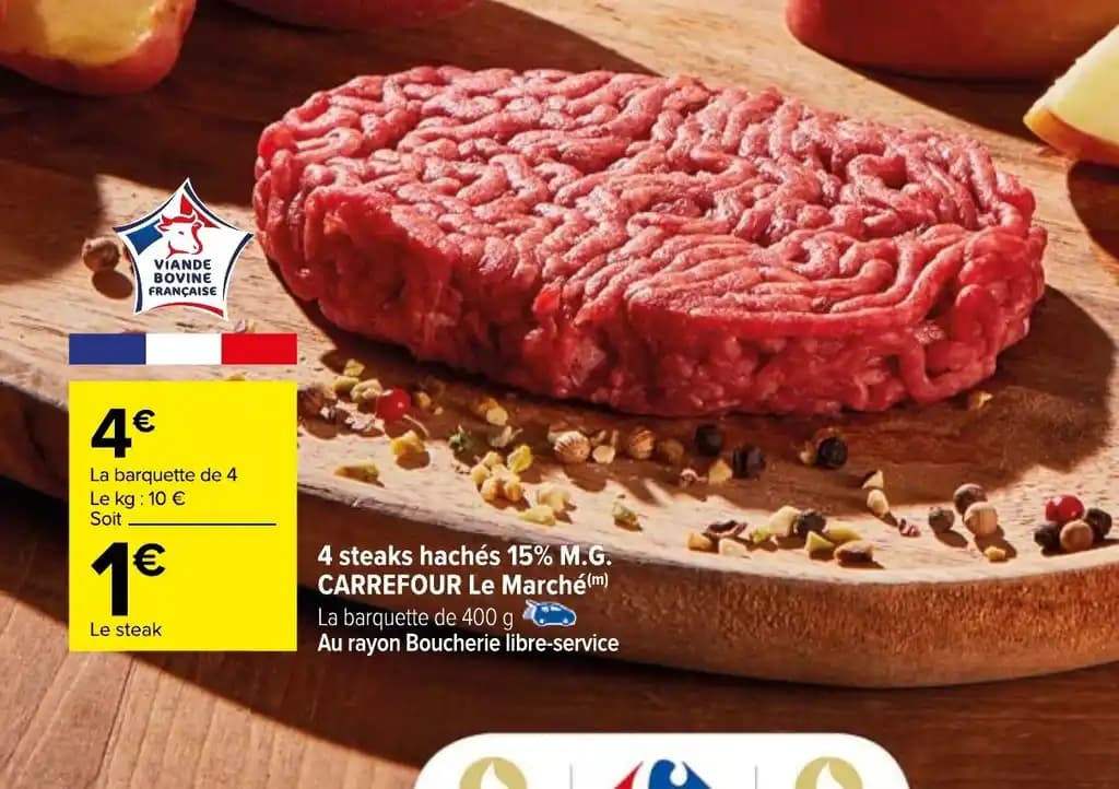 4 steaks hachés 15% M.G. CARREFOUR Le Marché (m)
