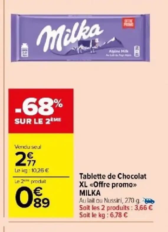 Tablette de Chocolat XL Offre promo MILKA