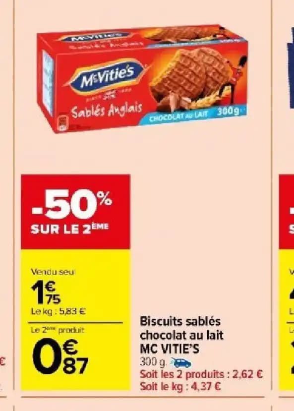 Biscuits sablés chocolat au lait MC VITIE'S 300 g.