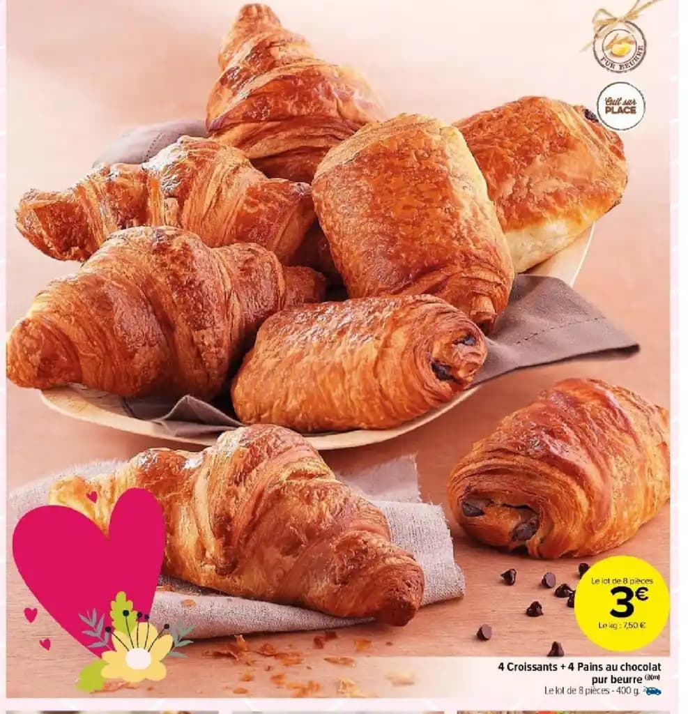 4 Croissants + 4 Pains au chocolat pur beurre
