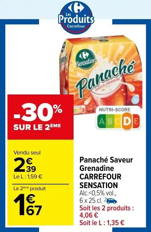 Panaché Saveur Grenadine CARREFOUR SENSATION Alc.<0,5% vol., 6 x 25 cl.