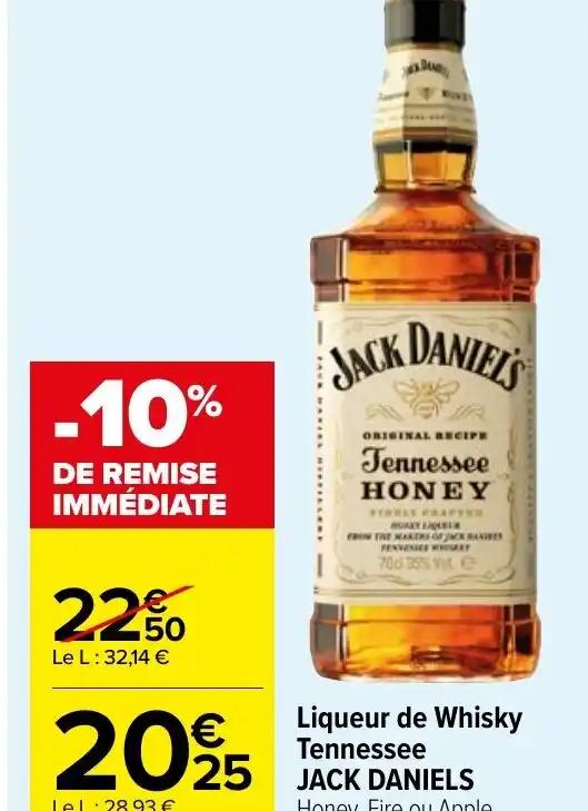 Liqueur de Whisky Tennessee JACK DANIELS Honey, Fire ou Apple, 35% vol., 70 cl.