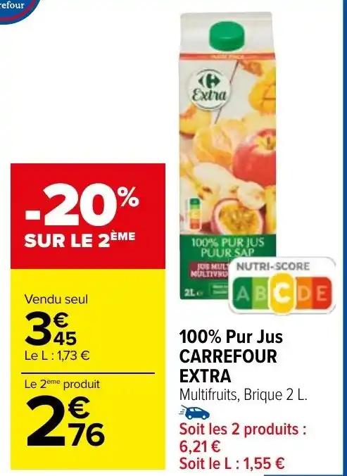 100% Pur Jus CARREFOUR EXTRA Multifruits, Brique 2 L.