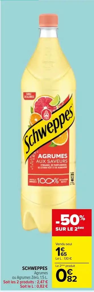 SCHWEPPES Agrumes ou Agrumes Zéro, 1,5 L