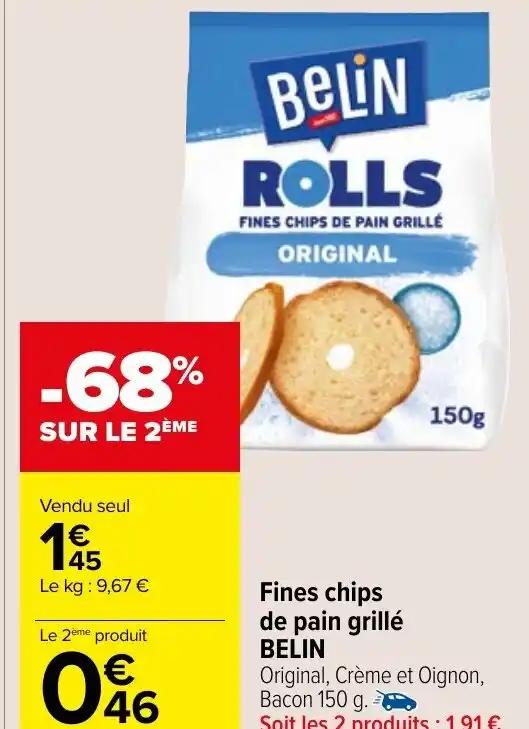 Fines chips de pain grillé BELIN Original, Crème et Oignon,