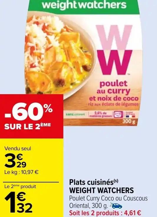 Plats cuisinés(s) WEIGHT WATCHERS Poulet Curry Coco ou Couscous Oriental, 300 g.