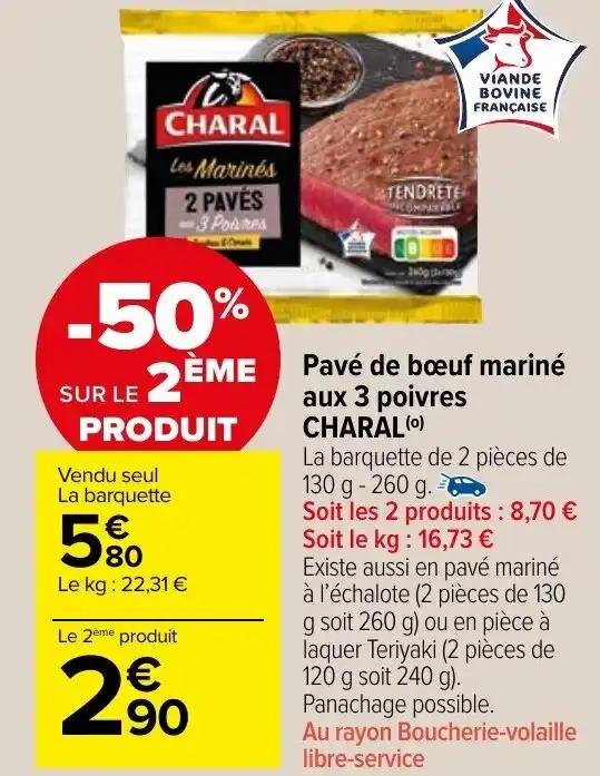 Pavé de bœuf mariné aux 3 poivres CHARAL (⁰)