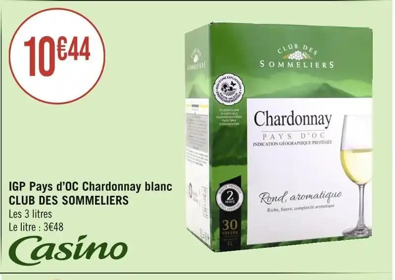 CLUB DES SOMMELIERS IGP Pays d’OC Chardonnay blanc