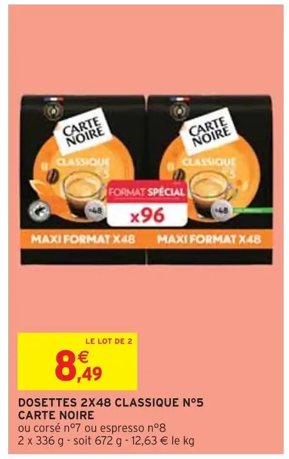 CARTE NOIRE DOSETTES 2X48 CLASSIQUE N°5