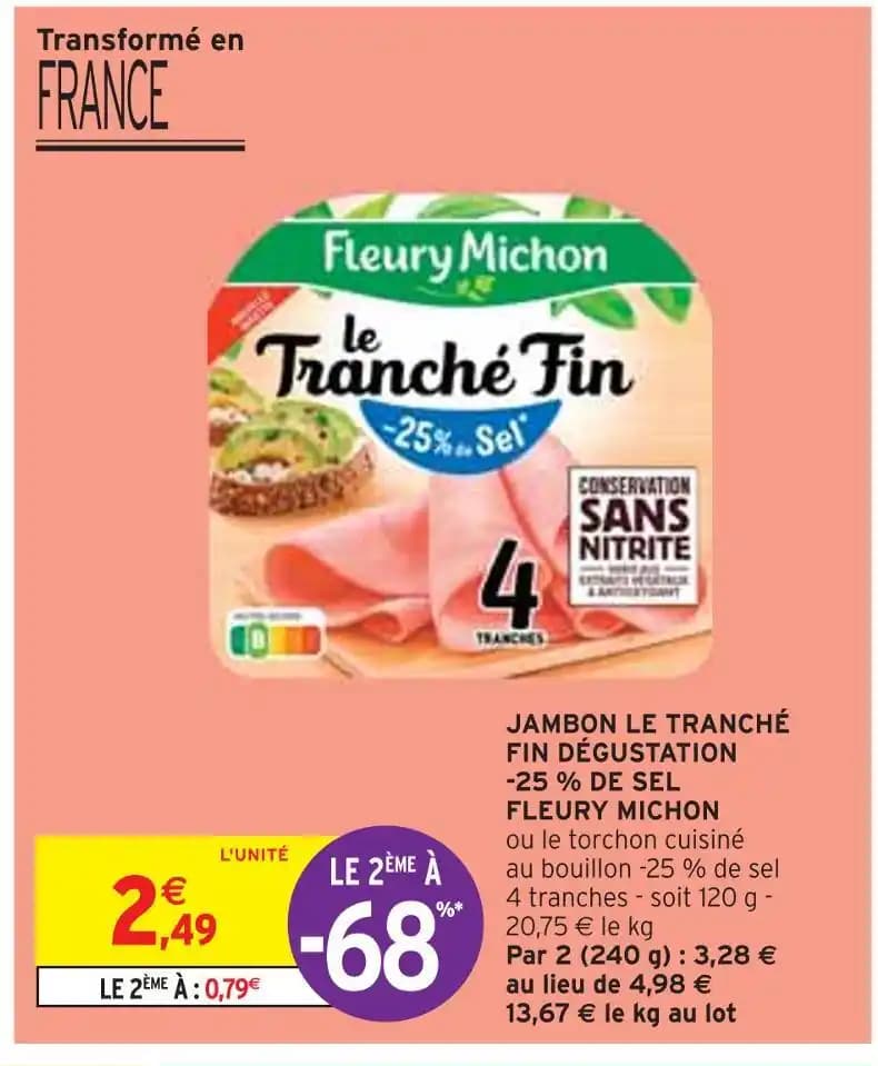 FLEURY MICHON JAMBON LE TRANCHÉ FIN DÉGUSTATION -25 % DE SEL