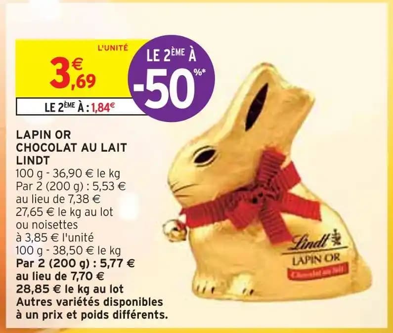 LINDT LAPIN OR CHOCOLAT AU LAIT