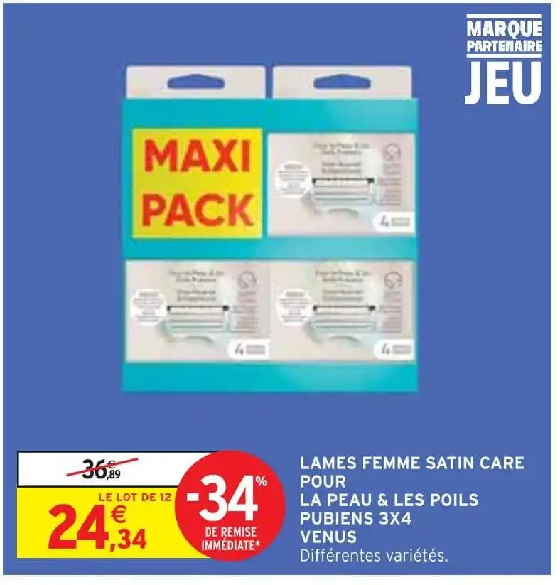 VENUS LAMES FEMME SATIN CARE POUR LA PEAU & LES POILS PUBIENS 3X4