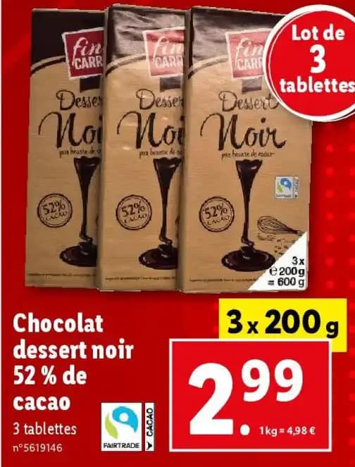 Chocolat dessert noir 52 % de cacao