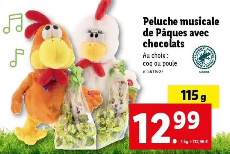 Peluche musicale de Pâques avec chocolats