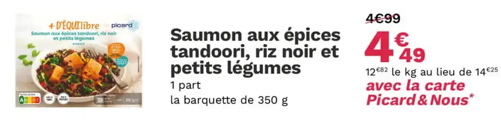 Saumon aux épices tandoori, riz noir et petits légumes