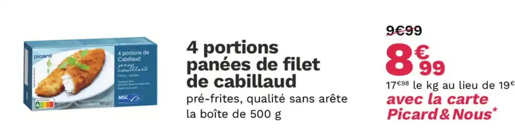 4 portions panées de filet de cabillaud