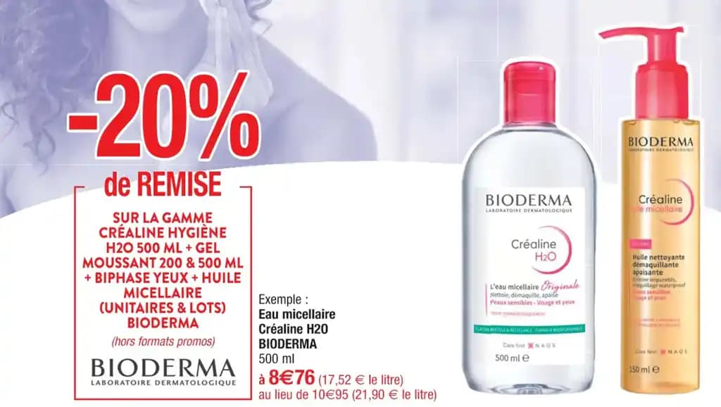 Exemple: Eau micellaire Créaline H20 BIODERMA 500 ml
