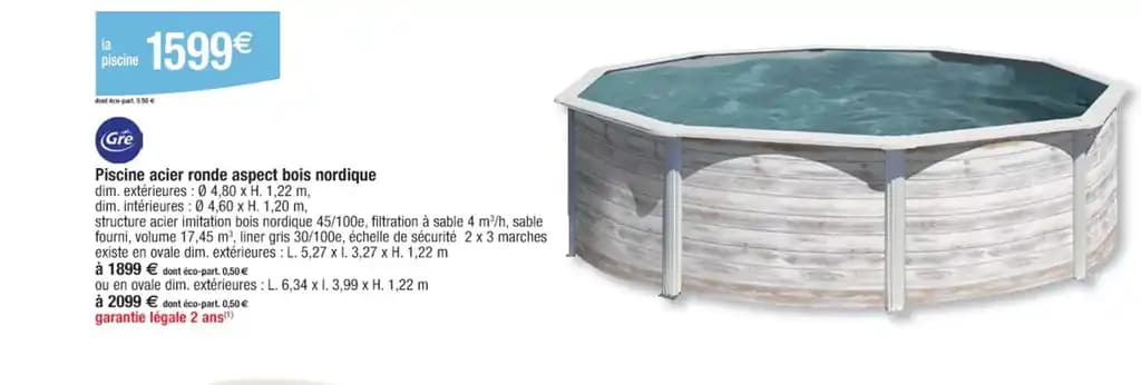 Piscine acier ronde aspect bois nordique