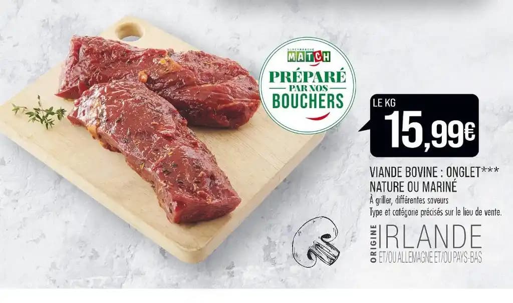 VIANDE BOVINE : ONGLET NATURE OU MARINÉ