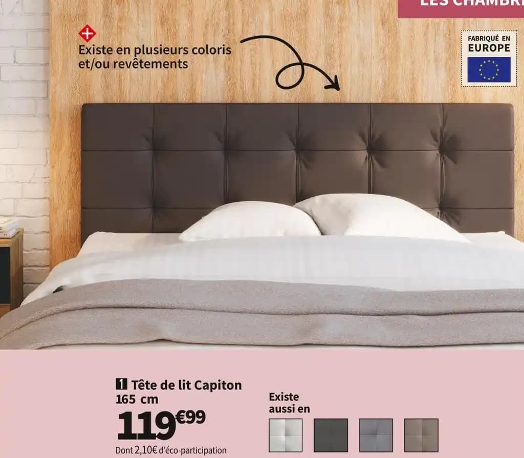 TÊTE DE LIT 165CM POLYURÉTHANE NOIRE CAPITON