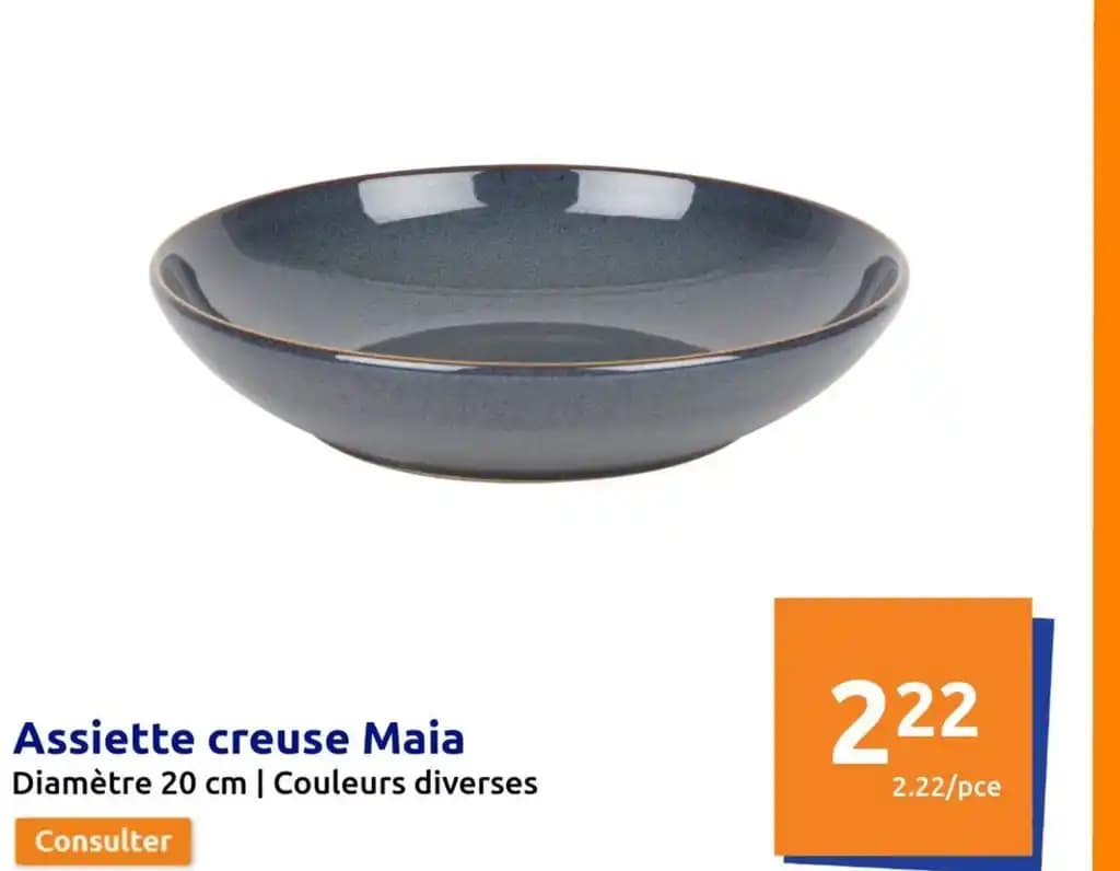 Assiette creuse Maia Diamètre 20 cm | Couleurs diverses