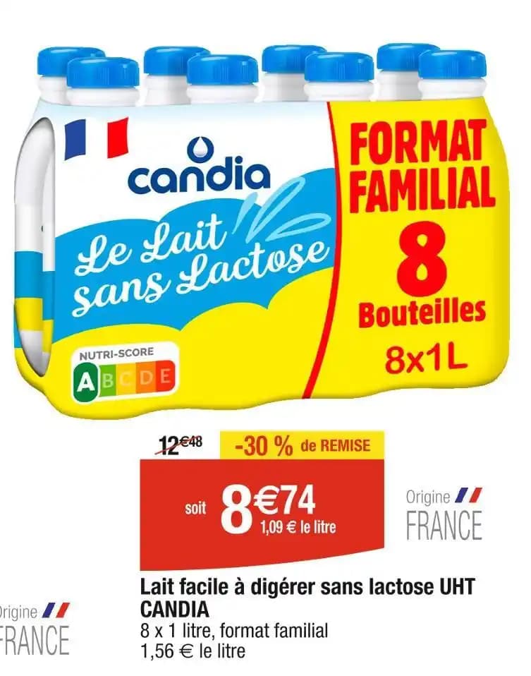 CANDIA Lait facile à digérer sans lactose UHT